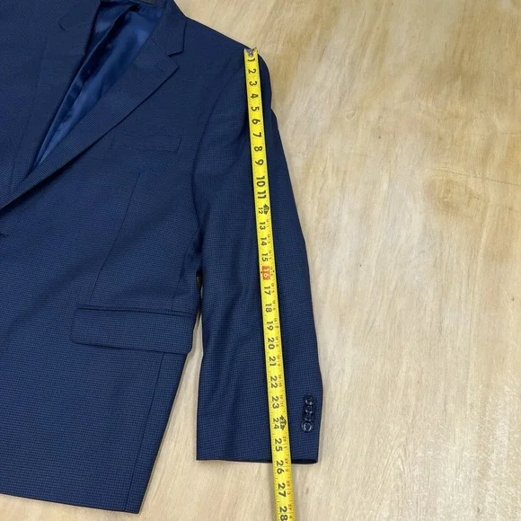 Michael Kors Blazer Jacket Sport Coat Men 50R Polyester Blend Stretch Navy/Brown - Picture 7 of 11